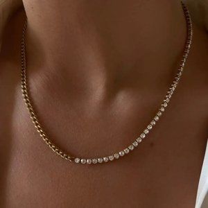 18k Gold Plated Cuban Chain &Tennis CZ Necklace